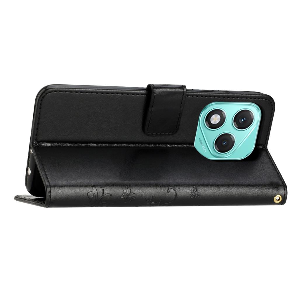 For Honor 400 Lite 5G Leather Wallet Case Butterfly Flower Imprinted Phone Cover with Strap