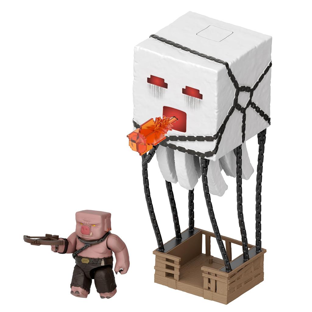 Mattel Minecraft The Movie Big and Noisy Fireball Attacking Gust and Crossbow Piglin Figures for Kids Ages 6 and Up White JFB69