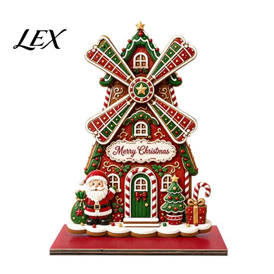 Holiday Decoration for Home Christmas Windmill Ornament, 2D Wooden Rotating Decoration, Santa Winter Seasonal Decor Centerpiece Table Mantel Shelf