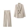 TAOP&ZA Women's Spring/Summer Double-Breasted Suit Jacket with Wide-Leg Pants - Commuting Style
