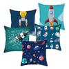 Cartoon Astronaut & Rocket Spaceship Pillow Cover Decor Space Theme Cushion Case for Sofa Bedroom, Galaxy Print  Pillow Cover