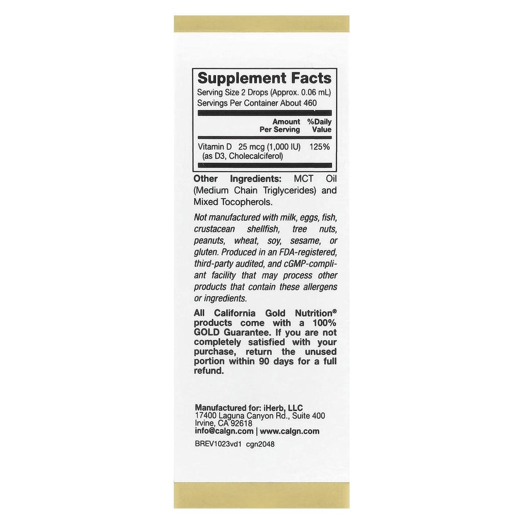 Витамин D3, 25 мкг(1,000 МЕ), 30мл(1 жидкая унция)