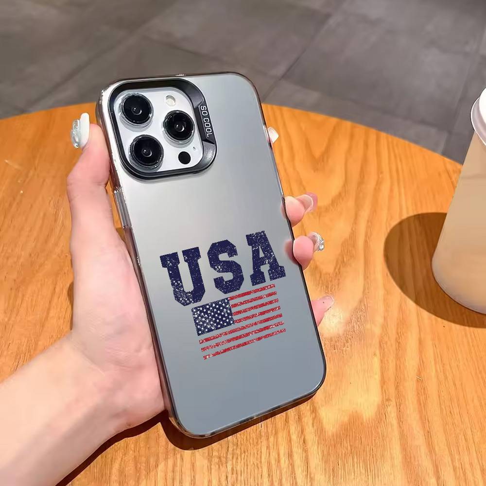 Чехол для телефона в виде американского флага для iPhone 17, 16, 15, 14, 13, 12, 11 Plus, Pro Max, Конфетный, Посеребренный Внутренний Чехол