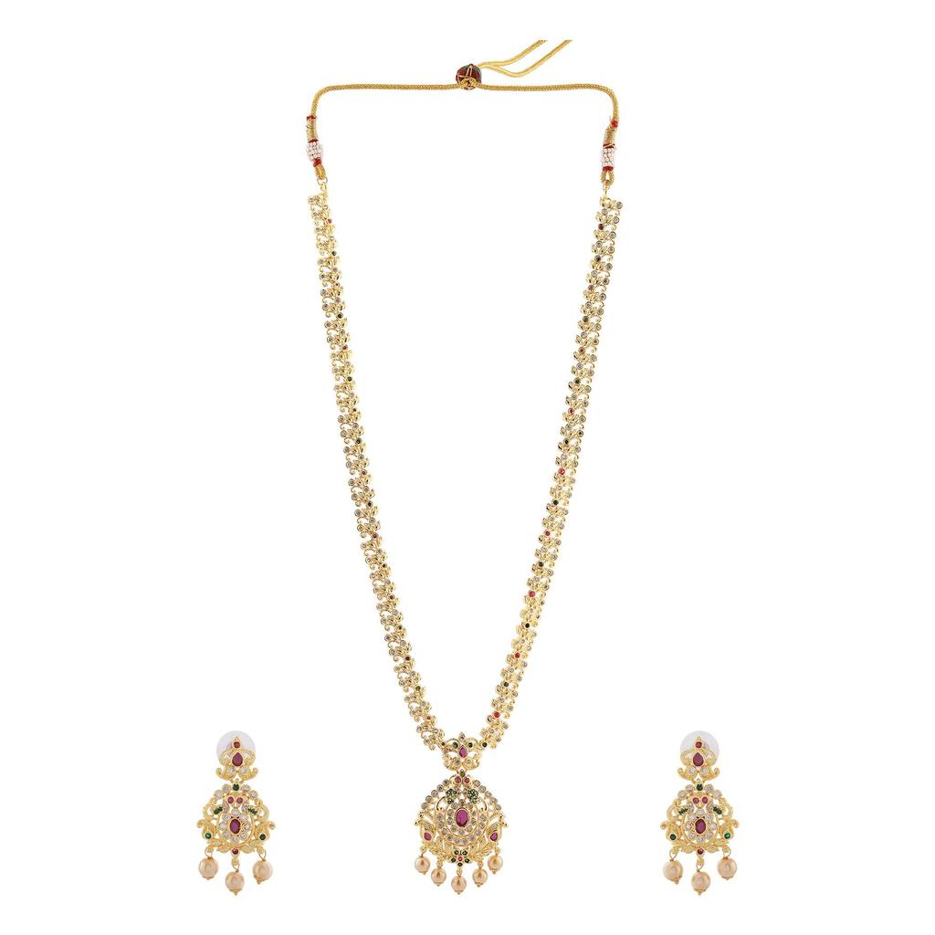 Дизайнерское длинное свадебное колье Estele с позолотой и цирконием, жемчугом и цветными камнями для женщин