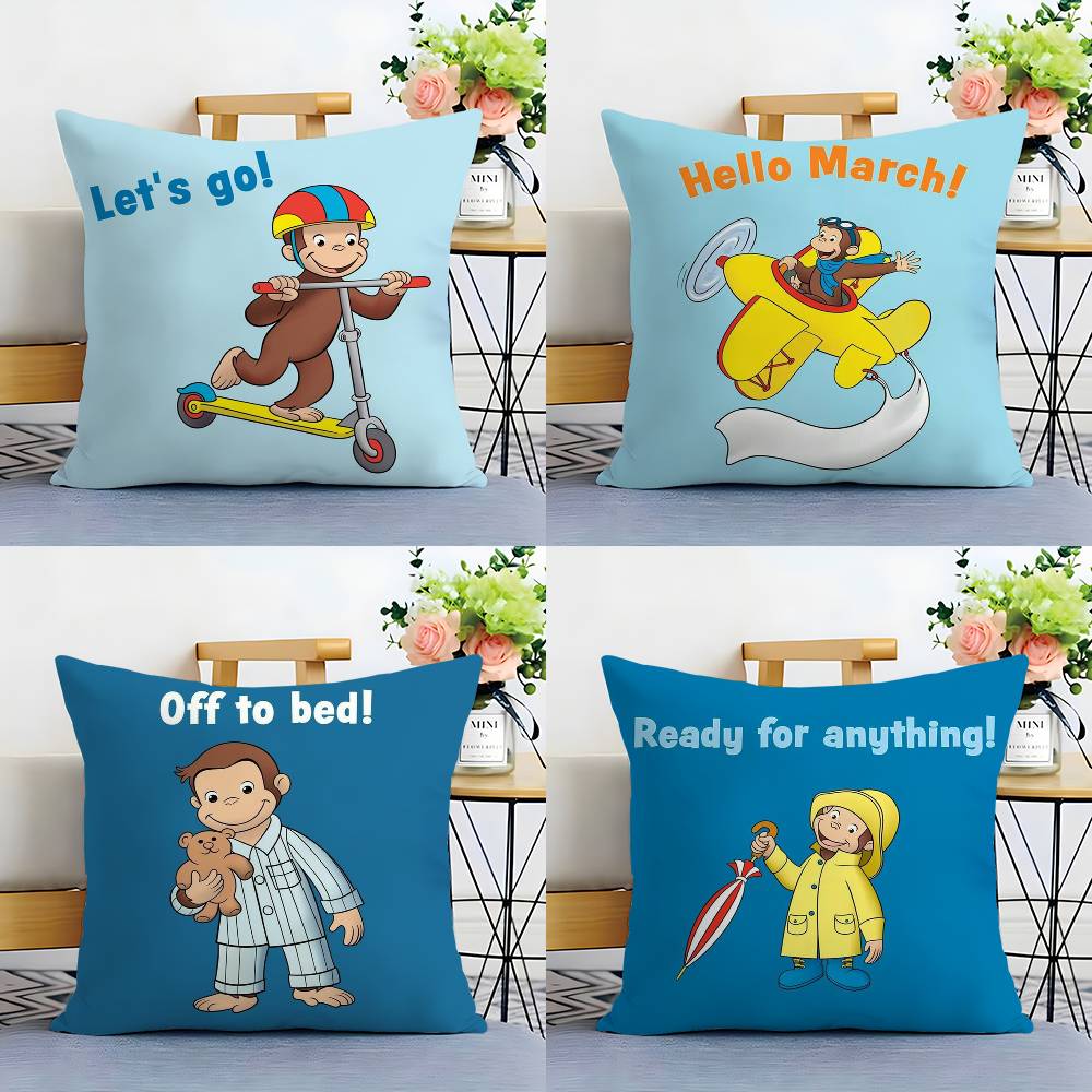 Мультяшная наволочка Любопытный Джордж для дивана, гостиной, спальни, с двусторонней печатью, квадратная подушка, наволочка для подушки для сна