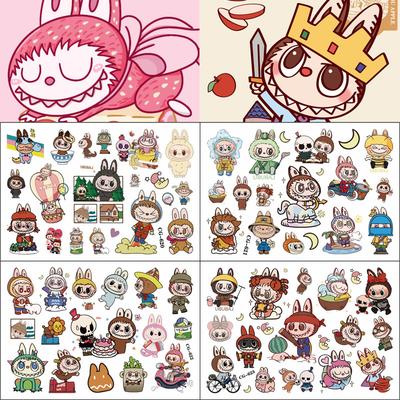 1 шт. одноразовые наклейки для татуировок Labubu, аниме-мультфильмы, милые нашивки, вечерние игры, аппликации, детские игрушки для самостоятельного изготовления, принадлежности для мальчиков и девочек