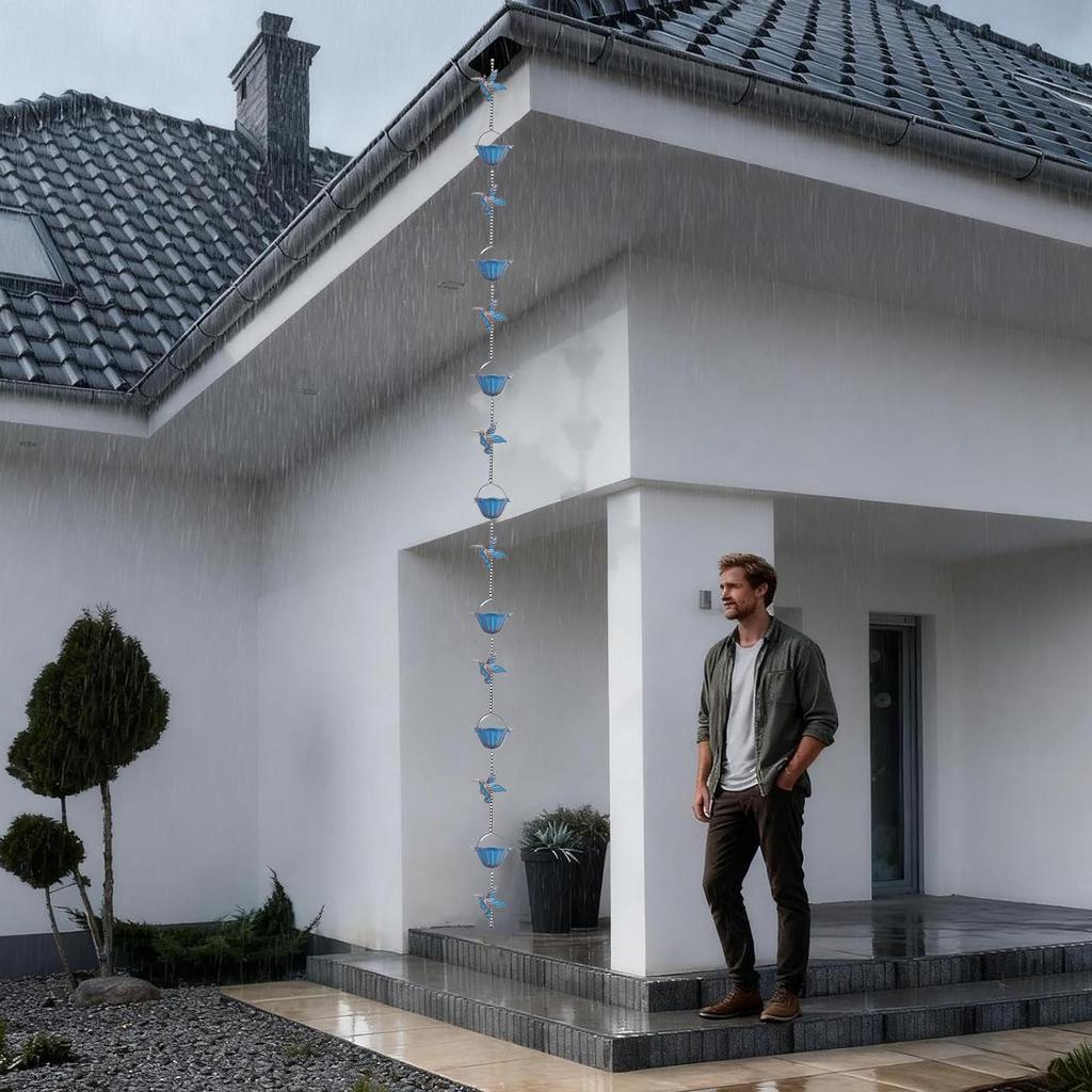 Rain Chains For Outside 7.87ft Hummingbird Ornament With 7 Cups Rain Catcher Chain For Home Garage Eave Backyard Outdoor Park