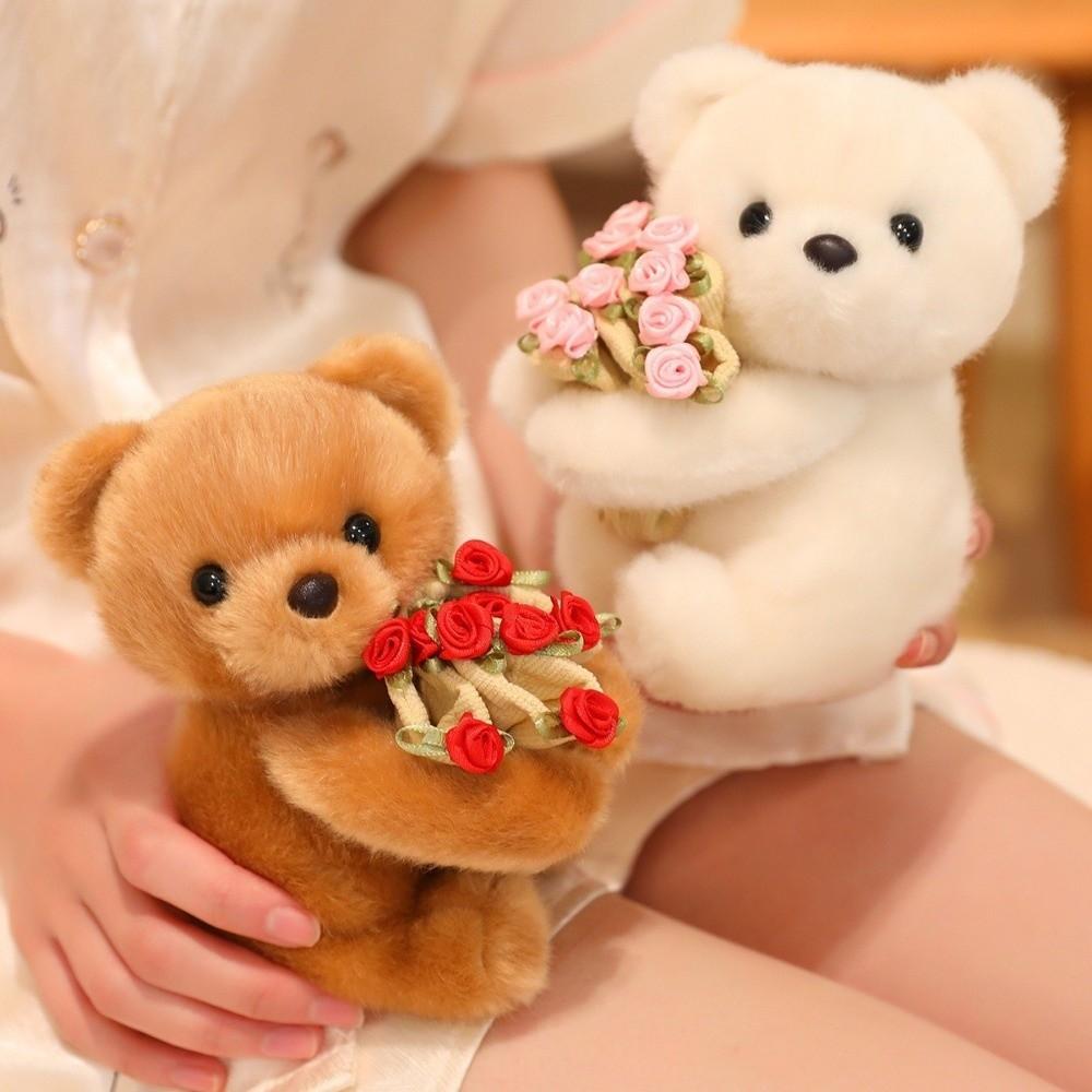 with Floral Blanket Bear Wear Rose Doll 15cm Bouquet Rabbit Doll Rose Bear Plush Toy  Anniversary