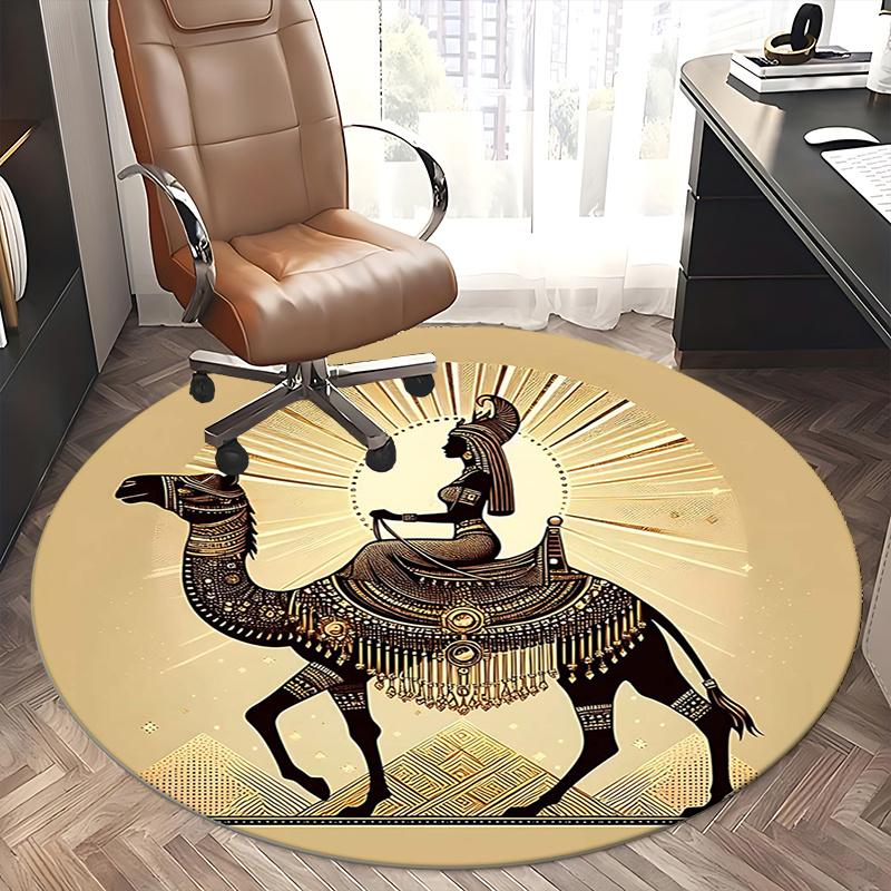 Egyptian Camel Rider,Desert Adventure Decor Chair mat Round Rug-Office carpet, Machine Washable, Non-slip, Suitable for Living Rooms, Bedroo