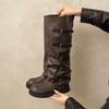 New Style Fashion Boots Women's Chunky Heel Mid-Calf Western Cowboy Boots Eepskin Leather Inner Material Outer Material