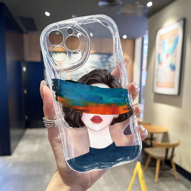 Cream Wave Curved Silicone Glossy Soft Case Cool Lady Girl Printed Shell Mobile Phone Back Cover for iPhone Samsung Xiaomi