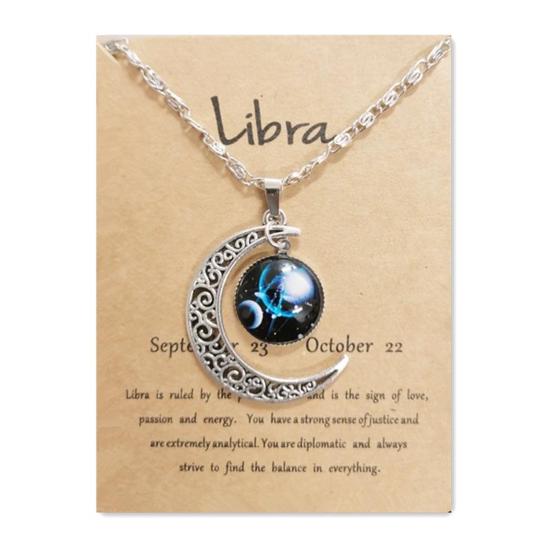 Новое европейское и американское светящееся ожерелье с двенадцатью знаками зодиака, винтажный кулон в виде луны, короткое ожерелье