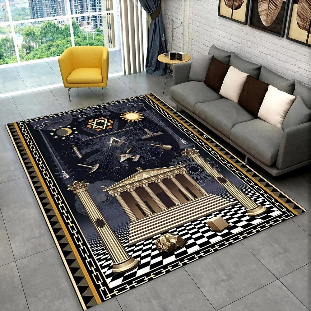3D Freemason Masonic Illuminati Ring Area Rug,All Seeing Eye Carpet Rug for Living Room Bedroom Doormat Decor,Non-slip Floor Mat