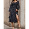 European and American Spring and Autumn New Square Collar Black Fashion Dots Print Slim Fit Slimming Split Long Sleeve Mid-Length Dress