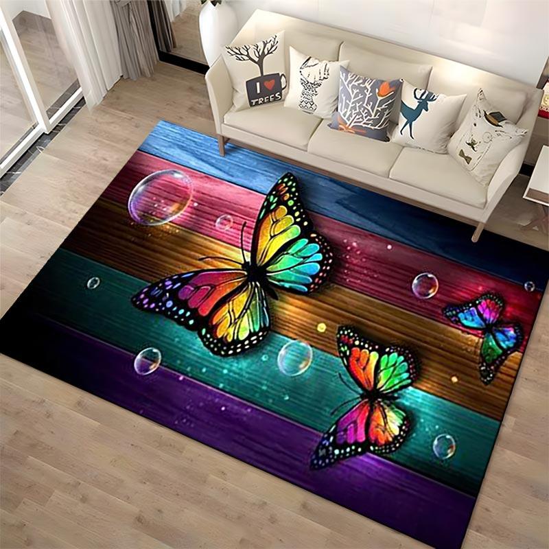 Colorful Butterfly Pattern Carpet with Wooden Background Design Suitable for use as an anti-slip for living room bedroom sofas