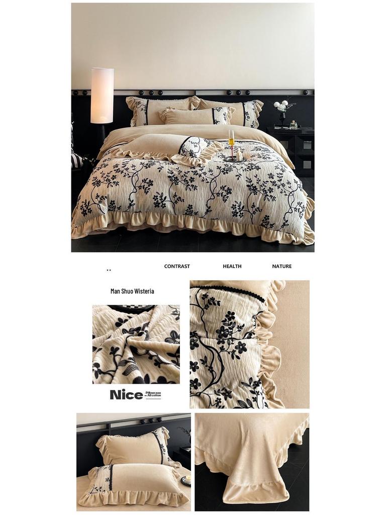 Ультра-толстое теплое осенне-зимнее бархатное резное постельное белье из 4 предметов - Класс А, Антистатическое, Идеально для мамы и малыша.