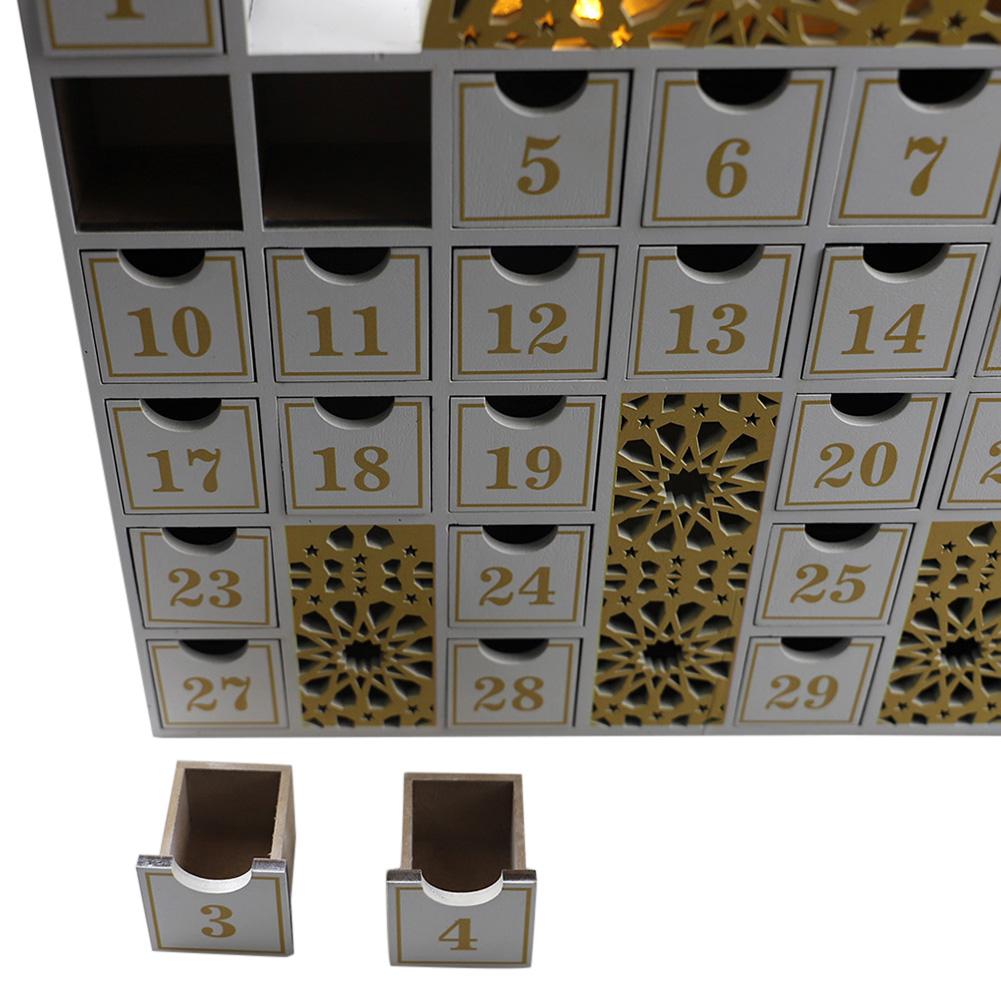 Замок Рамадан Деревянный календарь обратного отсчета DIY Адвент календарь Деревянный ящик Украшение со светодиодной подсветкой для Ид Мубарак