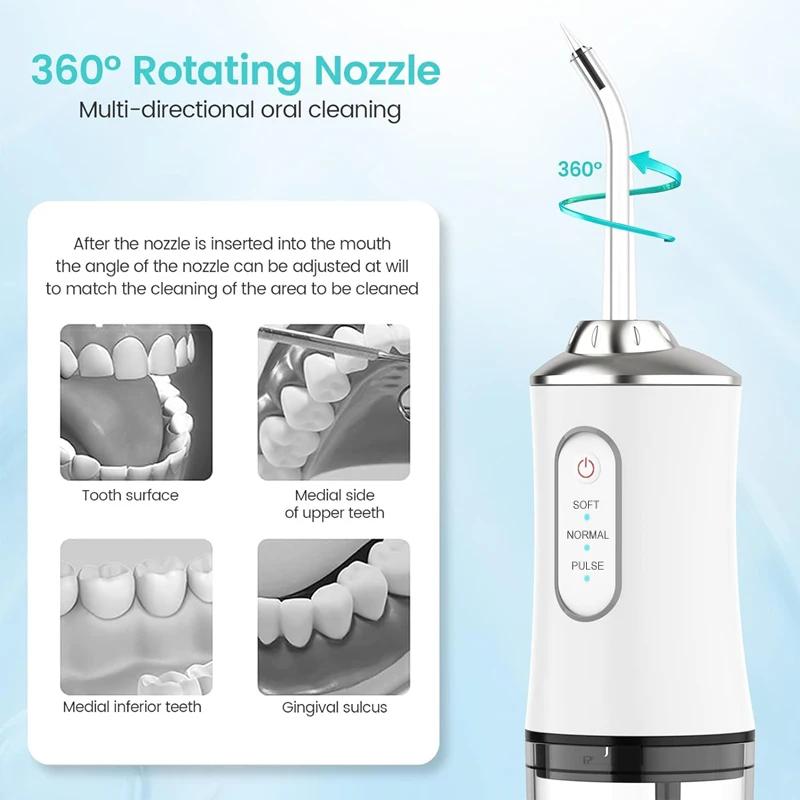 Portable Dental Water Flosser Oral Irrigator USB Rechargeable Water Floss Jet Tooth Pick 4 Tips 220ml Mouth Washing Machine