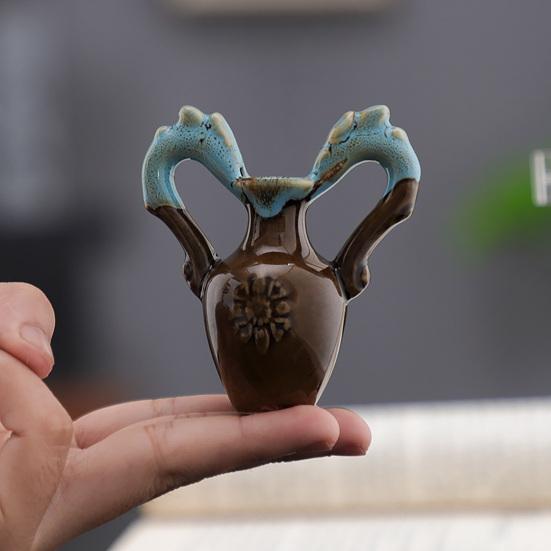 Мини-статуэтка вазы для цветов, винтажная цветная керамика, миниатюрная статуэтка вазы, скульптура, крошечный держатель для цветочного горшка, украшение