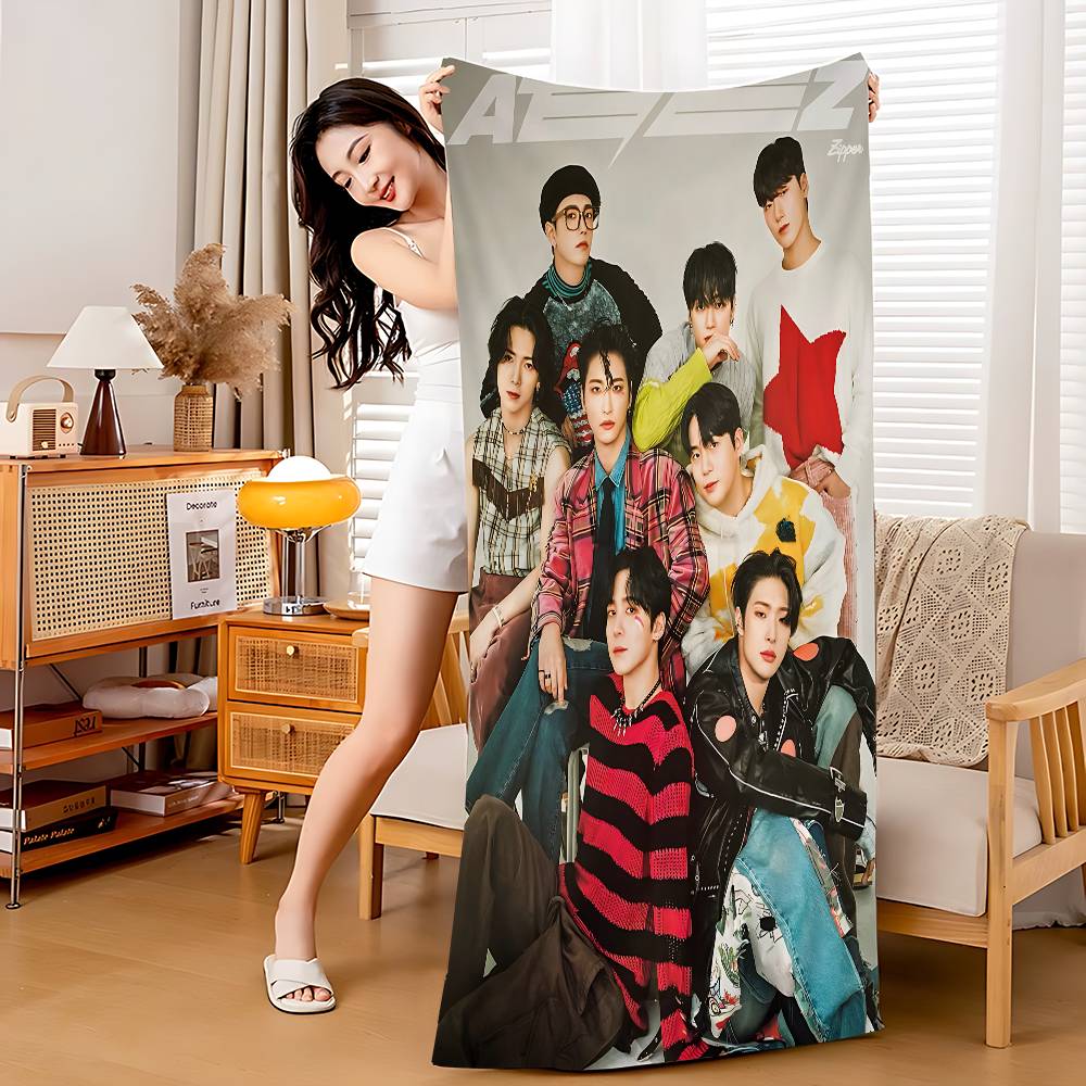 Korean male singing group A-ATEEZ KPOP Anime Beach Swimming Towel Soft Absorbent Washcloth Children's Gifts for Kids Travel Gym