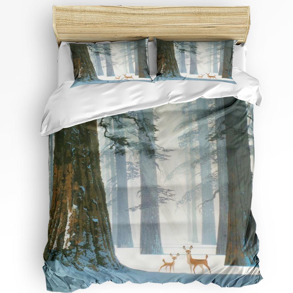 Комплект постельного белья из 3 предметов: зимний снег, горы, утренний пейзаж, дом, пододеяльник, наволочка, для мальчика, ребенка-подростка, девочки, комплект постельного белья