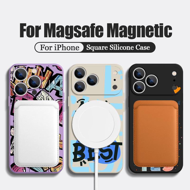Магнитный Чехол Для Magsafe Для iPhone 17 Pro Max Цветной Принт С Буквами Граффити Мягкий Силиконовый Задняя Крышка Телефона Для iPhone 16 15 14 13 Pro Max 16e 17e