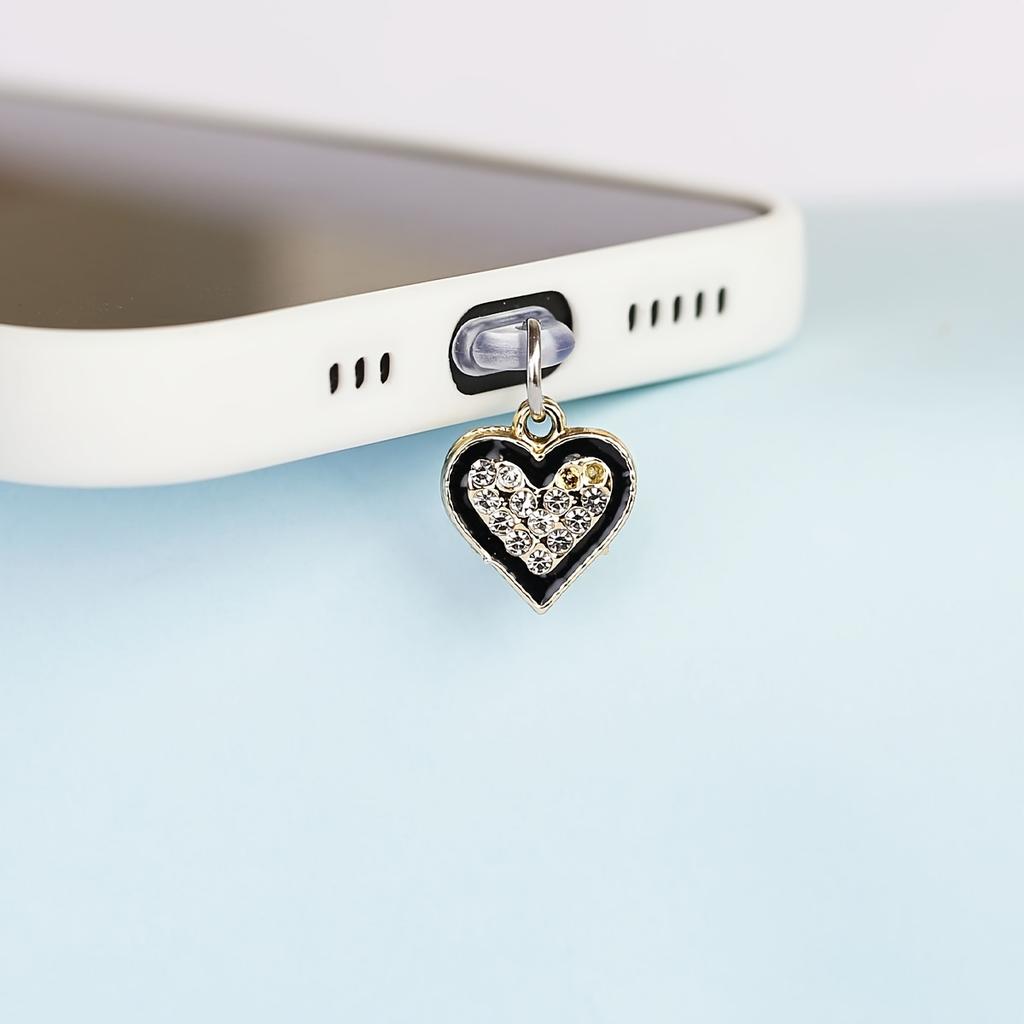 Набор из двух подвесок в виде сердец с бриллиантами, сочетающих положительное и отрицательное, заглушка для защиты от пыли для мобильного телефона, подвесное украшение, аксессуары для мобильного телефона