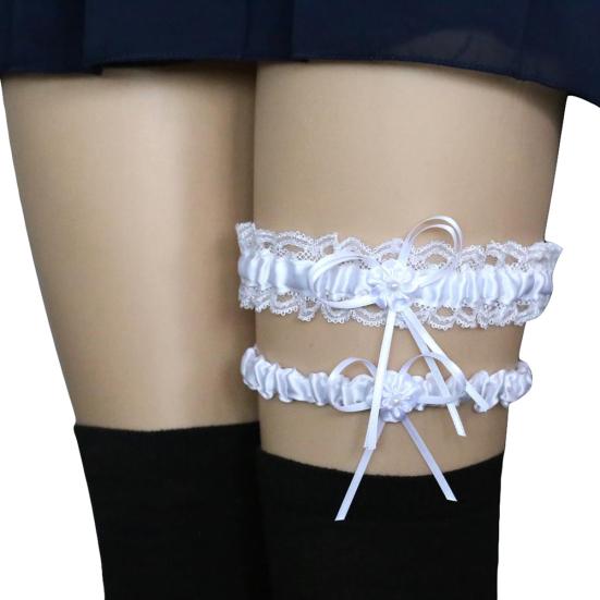 2 шт./компл. Женские подвязки Эластичная кружевная отделка Сексуальные женские подвязки с бантом