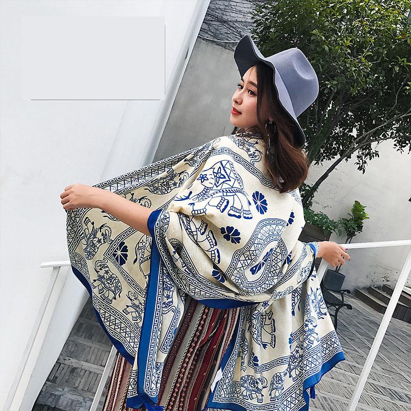 Thickened Women'S Travel Photography Shawl, Women'S Ethnic Style Scarf, Dual-Use Air-Conditioned Room Cloak