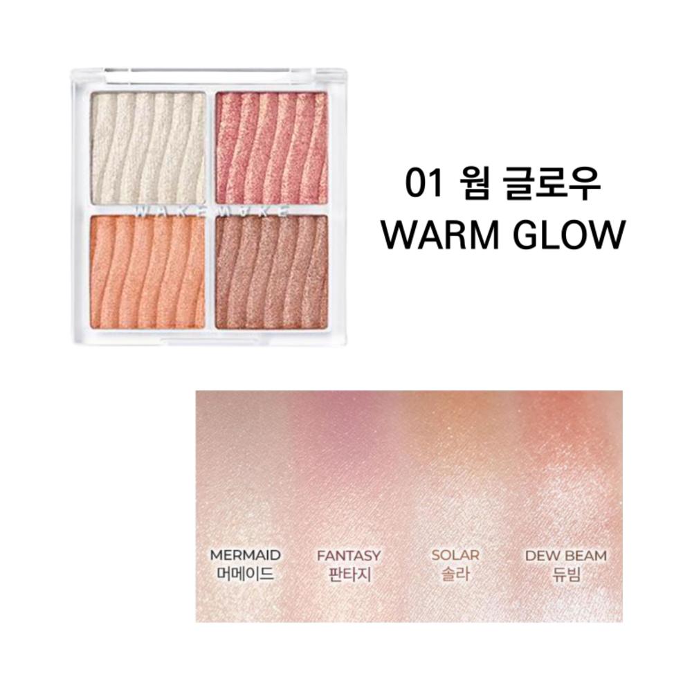 Набор палеток хайлайтеров для контуринга Wake Make Glow, 1 набор, 01 Warm Glow (основной продукт + кисть)