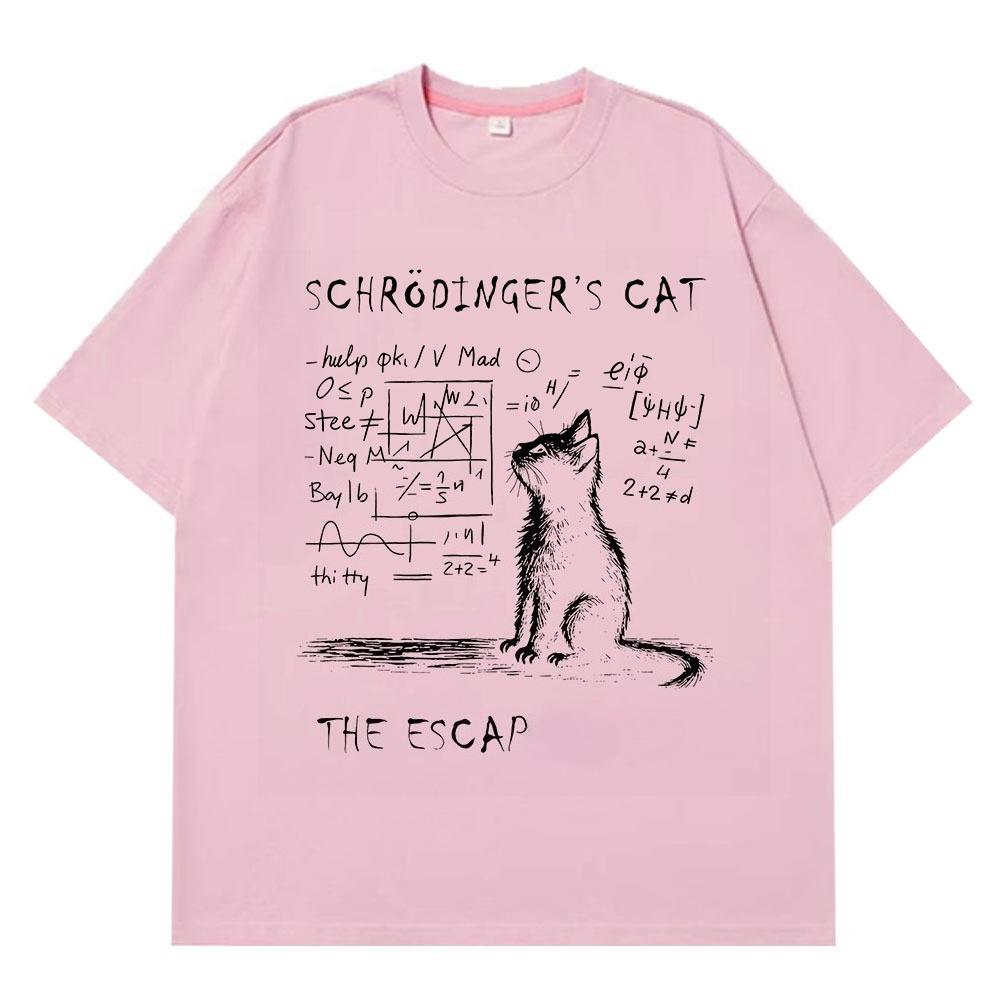 Schrodinger Cat Creative Print Summer Shortsleeved Cotton Tshirt Men Women Streetwear Loose Tshirts Oversized Cotton Tshirt