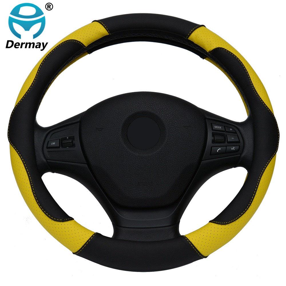 DERMAY PU Leather Car Steering Wheel Cover M size for LADA 14-15" Steering Wheel Free Shipping