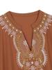 EDOLYNSA Embroidered Women's Kaftan Robe Caftan Fashion Holiday Dress Loose Cozy Bathing Suit Cover Up Lounge Wear House Dress Wrap Q1653