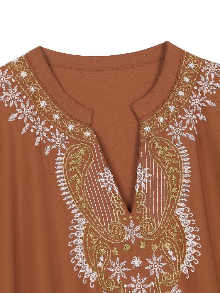 EDOLYNSA Embroidered Women's Kaftan Robe Caftan Fashion Holiday Dress Loose Cozy Bathing Suit Cover Up Lounge Wear House Dress Wrap Q1653