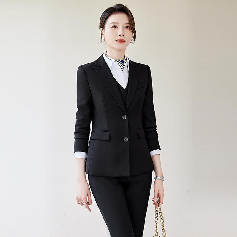 Профессиональный женский осенний костюмный набор - Формальная рабочая одежда для менеджера ресепшена отеля с пиджаком с длинными рукавами и брюками