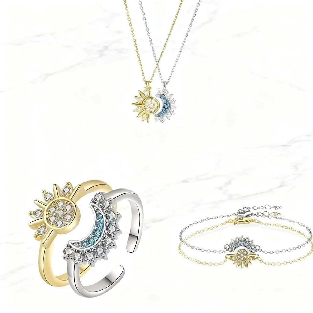 Парные necklace, bracelet, ring "Солнце и Луна" Модная цепочка для мужчин и женщин Хороший друг Парные подарки Трендовые украшения