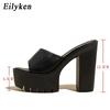 Fashion Eilyken Summer Fashion Women's Slippers Banquet Nightclub Platform Chunky High Heels Slide Mule Shoes Green White Sandals