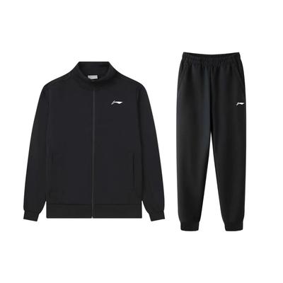 Li Ning Универсальная куртка с воротником-стойкой и длинными рукавами, удобные длинные брюки, повседневный спортивный костюм, унисекс, черный AWDTD93-1-91+-AKLT645-1