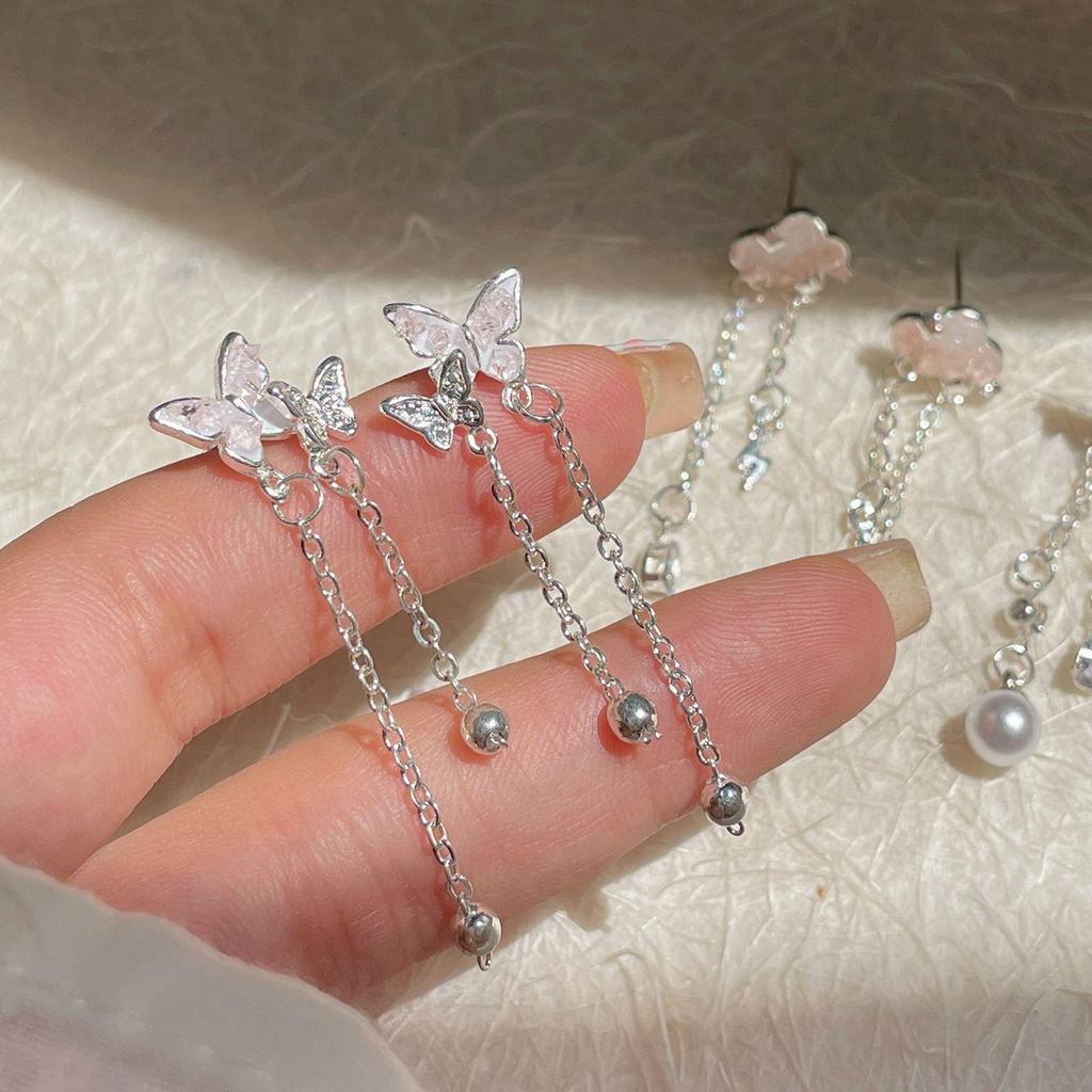 Изысканные серьги-кисточки в виде бабочки из кристаллов - серебряные иглы, элегантная и простая роскошь для женщин