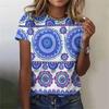 3D Print Women Vintage Casual T-shirt All Over Print Flowers Loose Breathable Short Sleeve T Shirts Summer Daily Fashion Trend Top