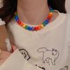 Adjustable Collarbone Chain Acrylic Love Heart Beaded Necklace Rainbow Necklace  Party Supplies