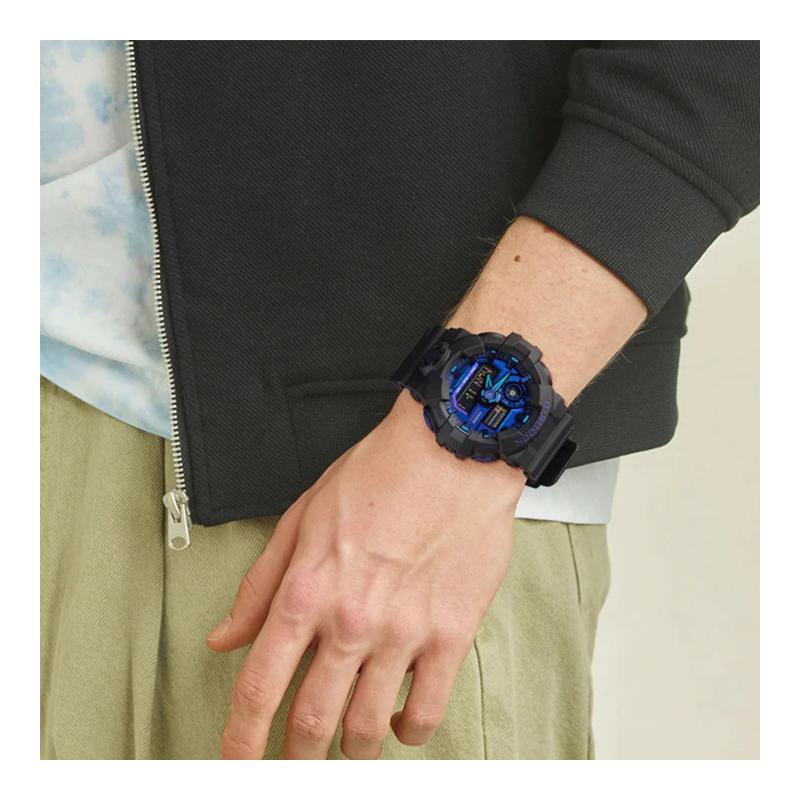 Casio LCD/analog dual display series, 200 meters waterproof, quartz movement, resin strap, Japanese and Korean watch, same style for men GA-700VB-1ADR
