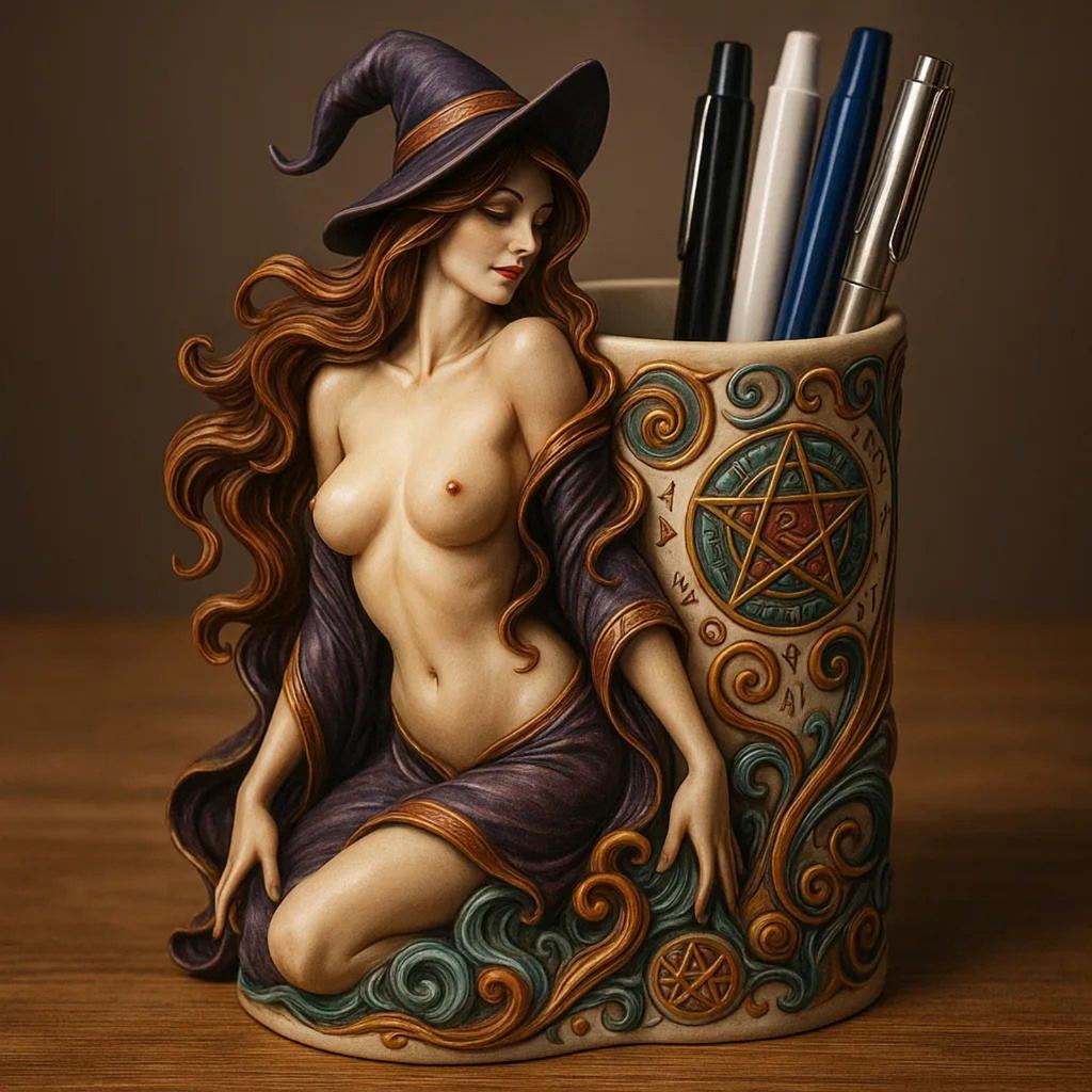Halloween Pen Holder, Sexy Witch Pen Holder Ornament, Resin Ornament