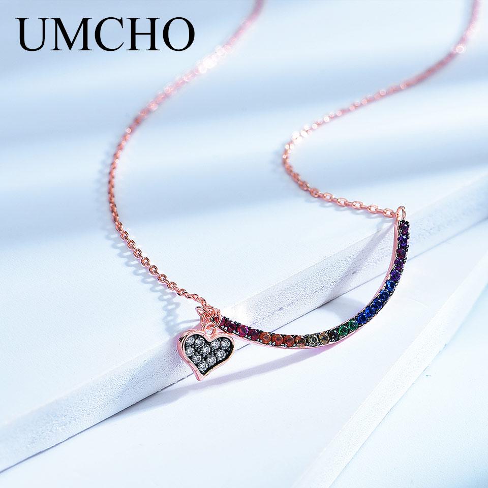 Umcho Красочное Радужное Сердце 925 Цепочка Ожерелье Подарочные Ювелирные Изделия