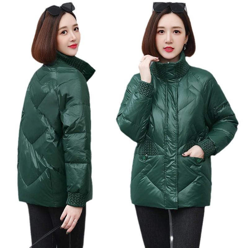 Женский короткий пуховик 2024 Зима - Модный утолщенный воротник-стойка с пухом белой утки для мам среднего возраста
