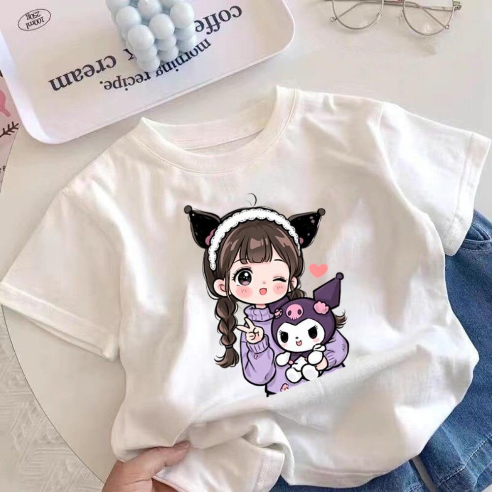 Детская футболка Kurumi с коротким рукавом, милый летний детский топ с мультяшным принтом, футболка с круглым вырезом