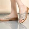Soft Leather Hollow Water Diamond Cool Slippers Women's Outer Wear Summer New Middle-aged and Elderly Fashion Platform Casual Shoes One-word Drag
