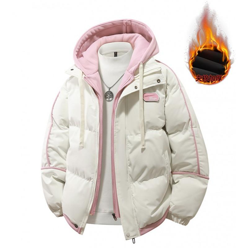 Winter Thickened Warm Bread Couple Jacket False Two Pieces Hooded Cotton Coat Young Trend