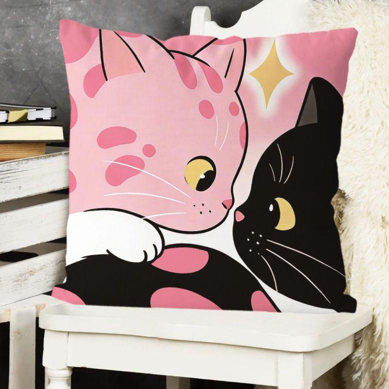 Cute Pink Polka-Dot Cat Pillow Home Decor Pillow for Sofas, Beds, and Backrests Car Headrest Pillow