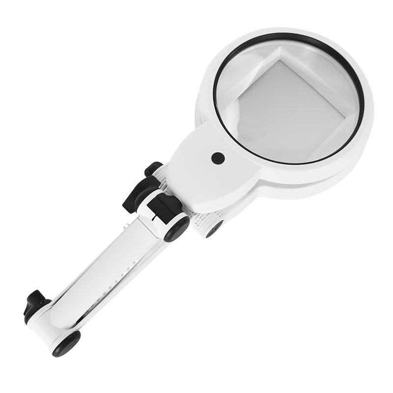 Table Foldable Handheld Magnifiers 4X-12X Table Lamp Reading Illuminated Magnifier Magnifying Glass for Soldering Iron Repair